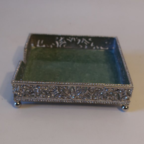 Womens Olivia Riegel Silver Sage Enameled Pave Crystal Cocktail Napkin Tray * - Picture 3 of 8